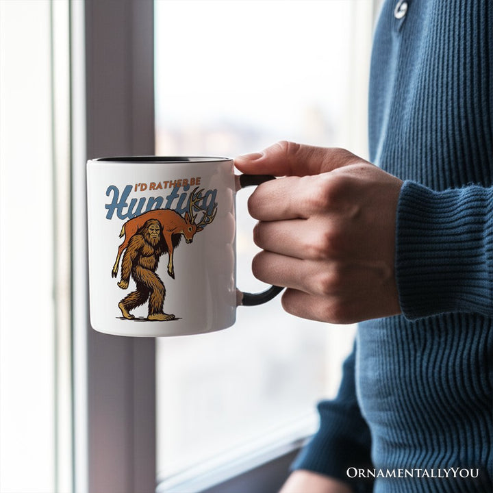 I’d Rather Be Hunting Bigfoot Personalized Mug, Funny Sasquatch Hunter Gift with Custom Name Personalized Ceramic Mug OrnamentallyYou 