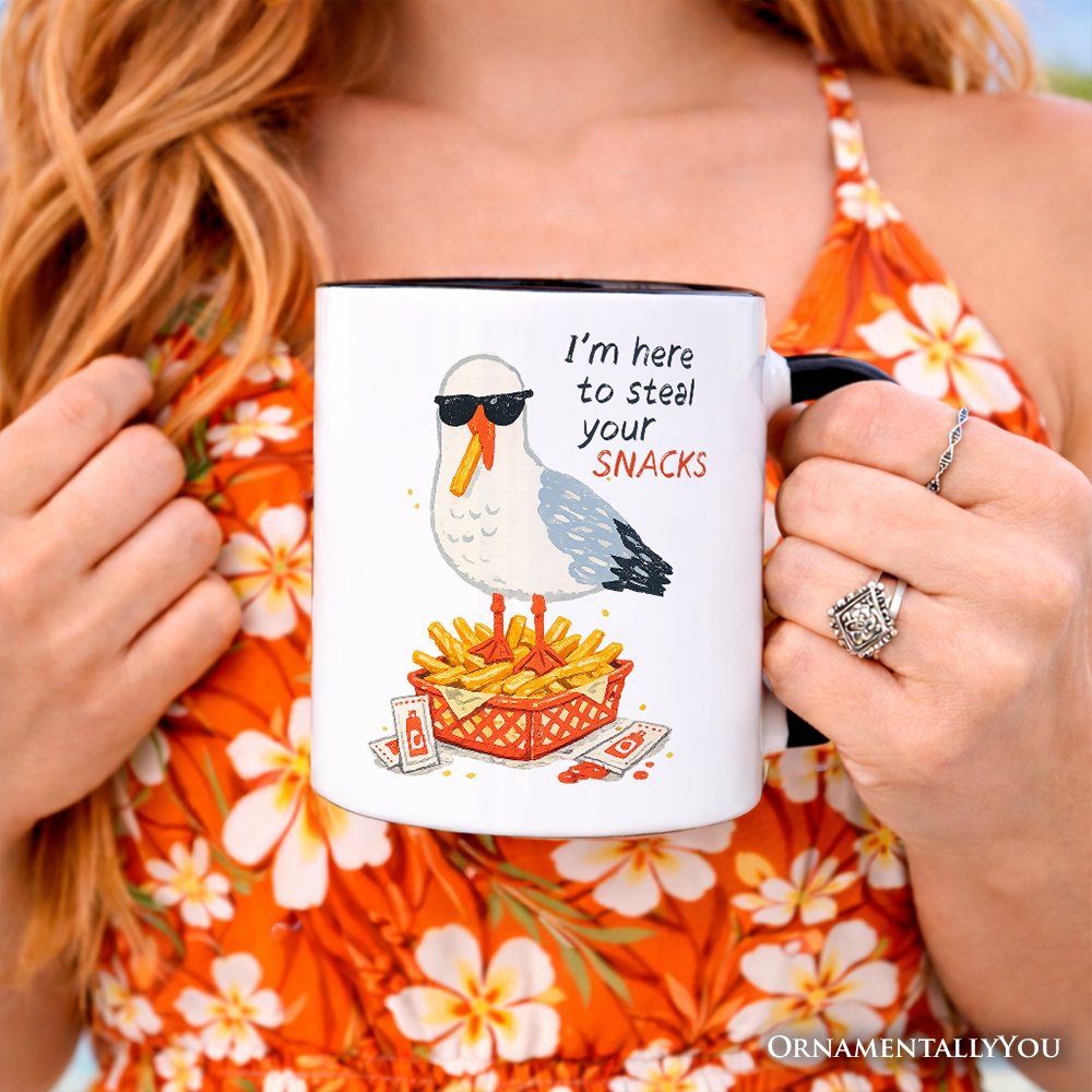 I'm Here To Steal Your Snacks Seagull Mug, Funny Summer Beach Gift Personalized Ceramic Mug OrnamentallyYou 