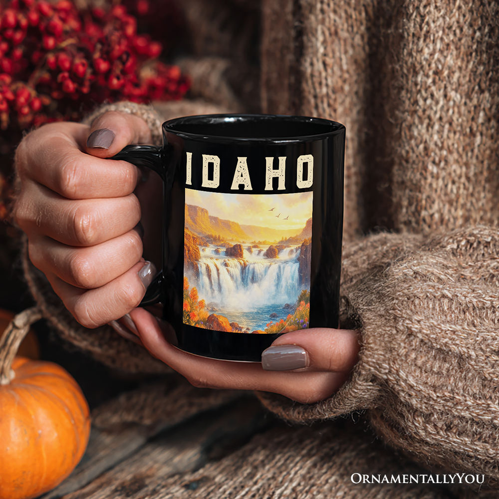 Majestic Idaho State Shoshone Falls Personalized Mug, Scenic Waterfall Gift and Nature Travel Souvenir with Custom Name