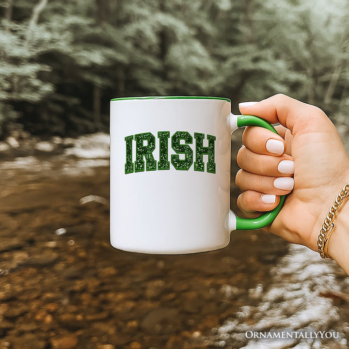 Irish Sequin St Patrick’s Day Personalized Mug, Festive Green Glitter Imitation Gift with Custom Name Personalized Ceramic Mug OrnamentallyYou 