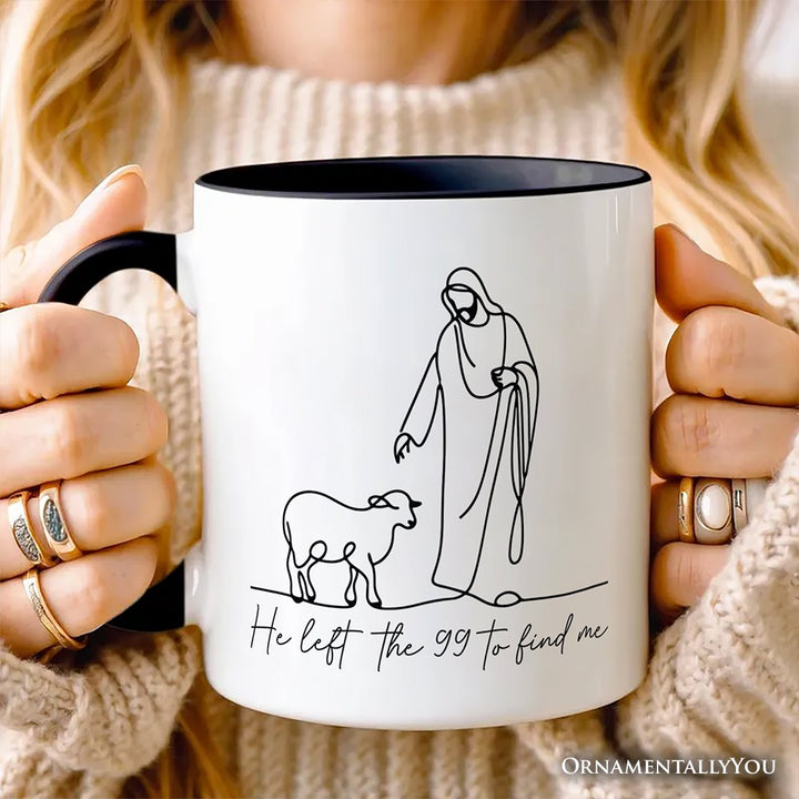 Christian Minimalist Line Art Personalized Mug, He Left the 99 to Find Me Bible Verse Faith Gift with Custom Name Personalized Ceramic Mug OrnamentallyYou 