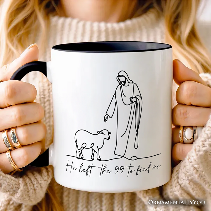 Christian Minimalist Line Art Personalized Mug, He Left the 99 to Find Me Bible Verse Faith Gift with Custom Name