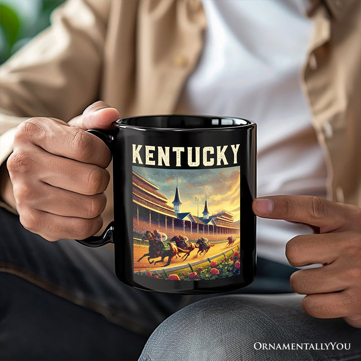 Iconic Kentucky State Horse Racing Personalized Mug, Churchill Downs Gift and Derby Heritage Souvenir with Custom Name Personalized Ceramic Mug OrnamentallyYou 