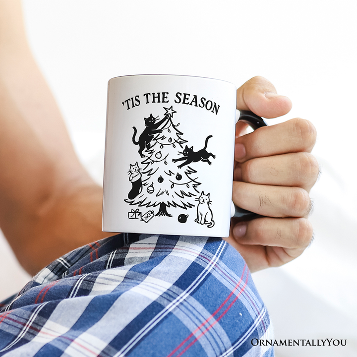 Christmas Tree Killer Cats Personalized Mug, Tis the Season Funny Holiday Gift with Custom Name