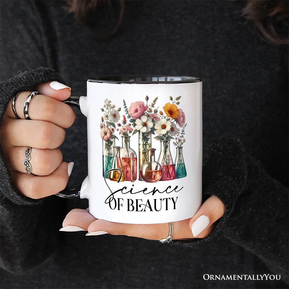 Floral Science Lab Beakers Personalized Mug, Flowers Chemistry Scientist Gift with Custom Name Personalized Ceramic Mug OrnamentallyYou 