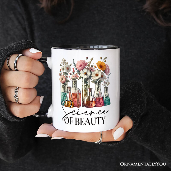 Floral Science Lab Beakers Personalized Mug, Flowers Chemistry Scientist Gift with Custom Name