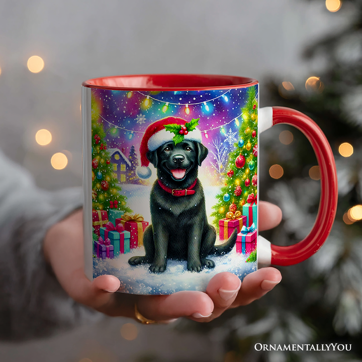 Sparkling Yuletide Black Labrador Retriever Personalized Mug, Joyful Christmas Gift with Custom Name