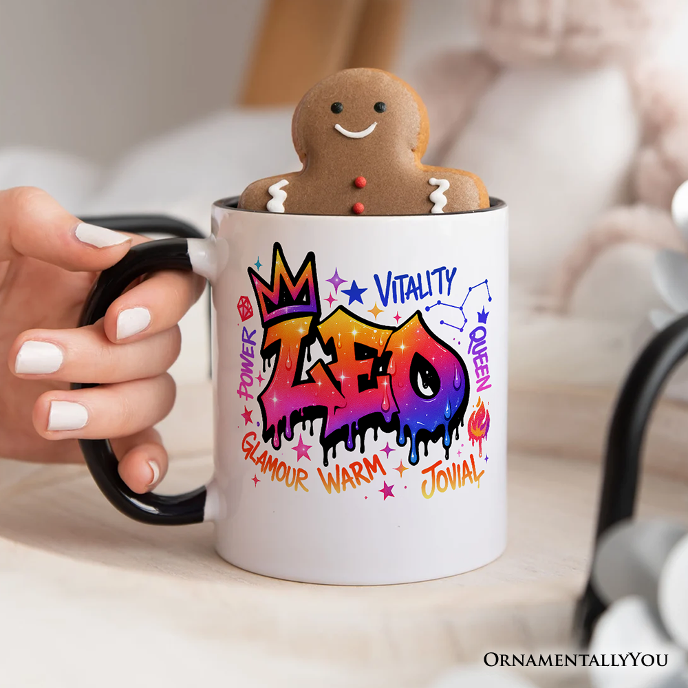 Leo Graffiti Zodiac Personalized Mug, Street Style Astrology Horoscope Gift with Custom Name