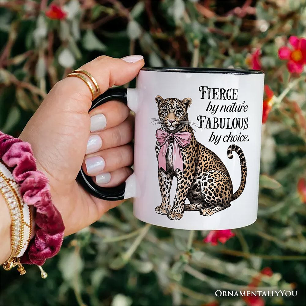 Leopard With Coquette Bow Mug, Animal Trendy Preppy Gift Personalized Ceramic Mug OrnamentallyYou 