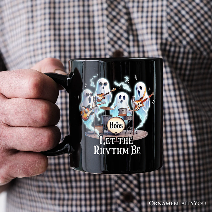 Let the Rhythm Be Ghost Band Personalized Mug, Whimsical Rock Music Gift with Custom Name