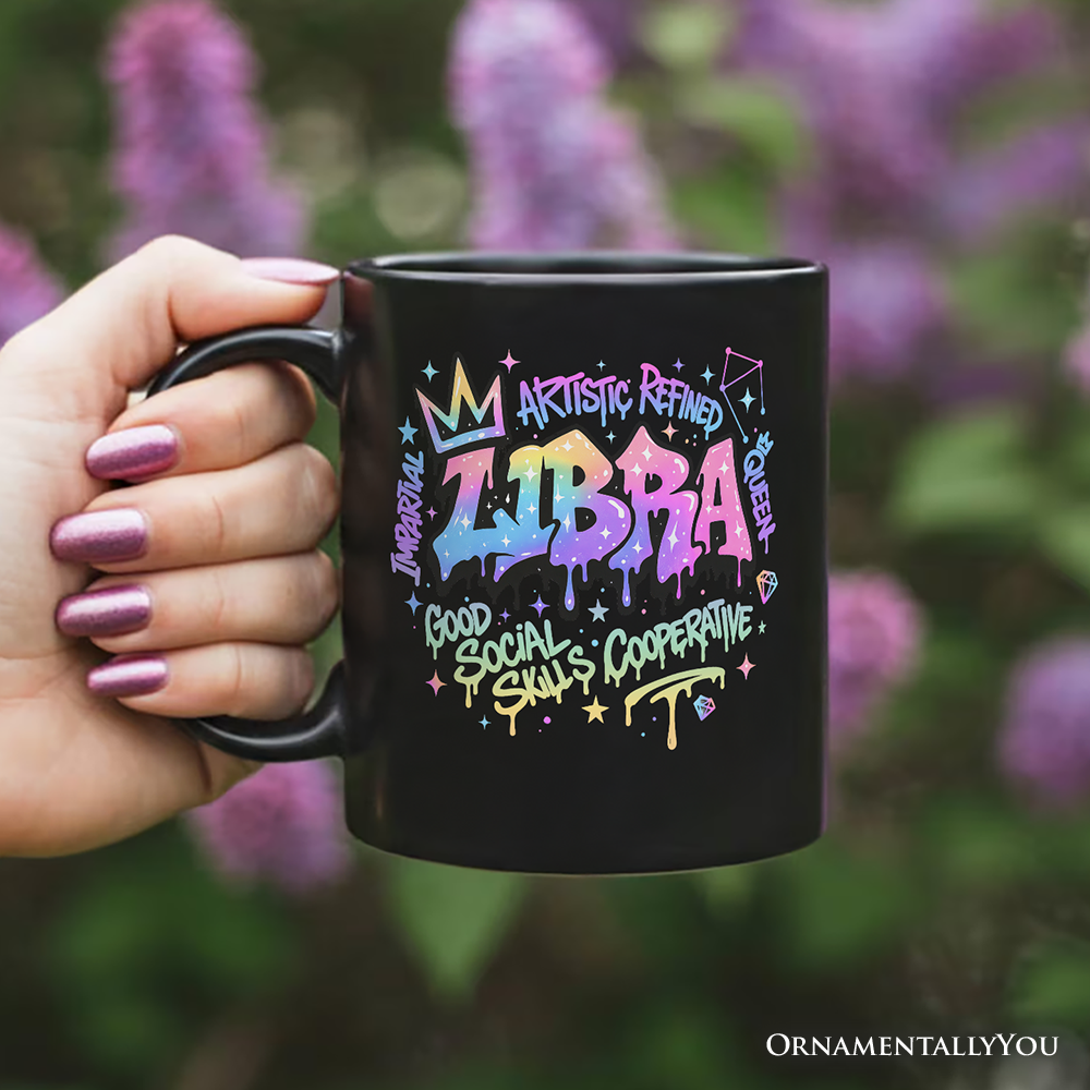 Libra Graffiti Zodiac Personalized Mug, Street Style Astrology Horoscope Gift with Custom Name