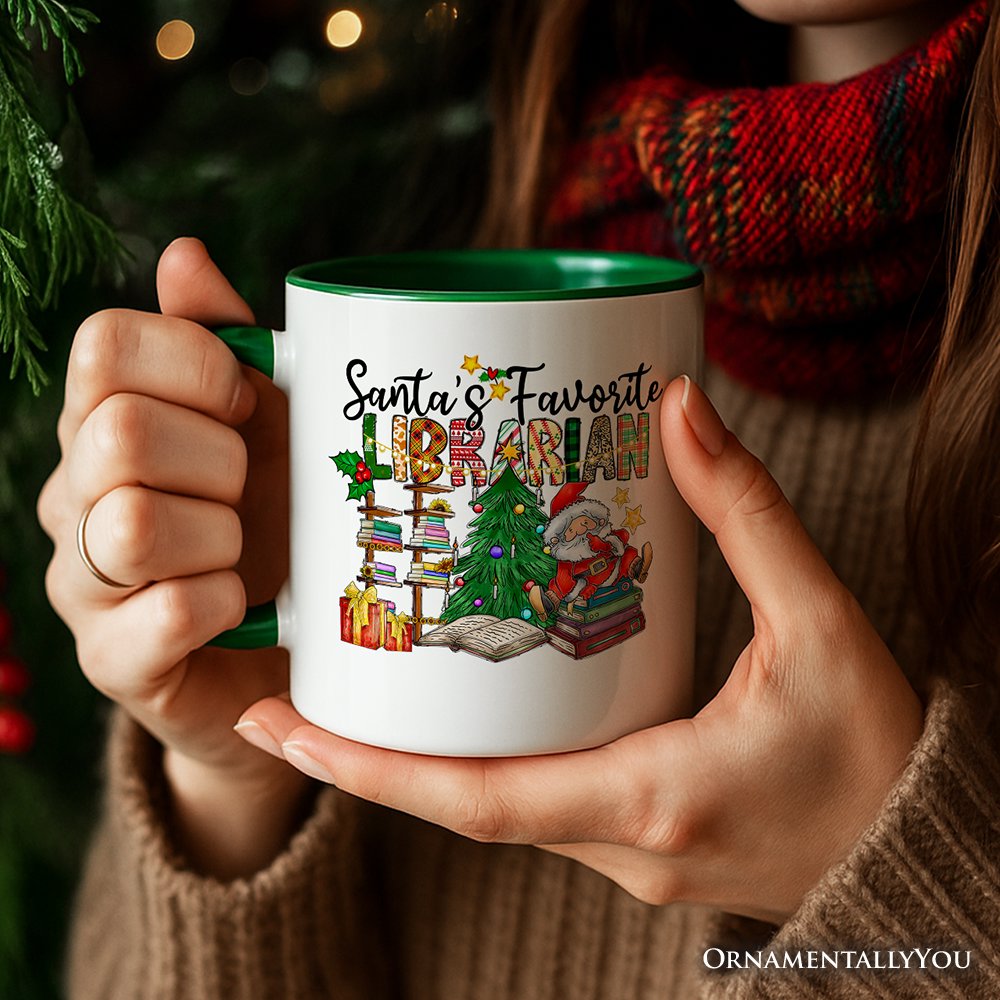 Santa’s Favorite Librarian Christmas Personalized Mug, Fun Library Gift with Custom Name Personalized Ceramic Mug OrnamentallyYou 
