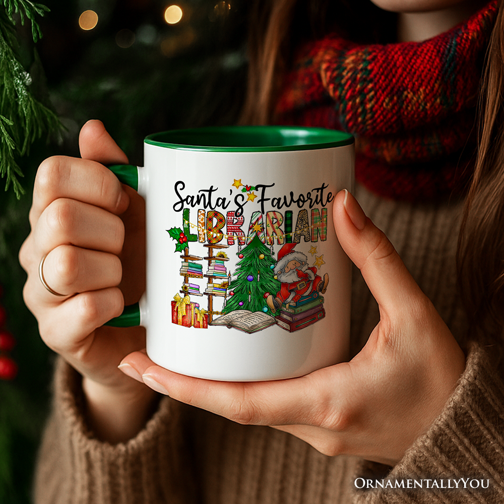 Santa’s Favorite Librarian Christmas Personalized Mug, Fun Library Gift with Custom Name