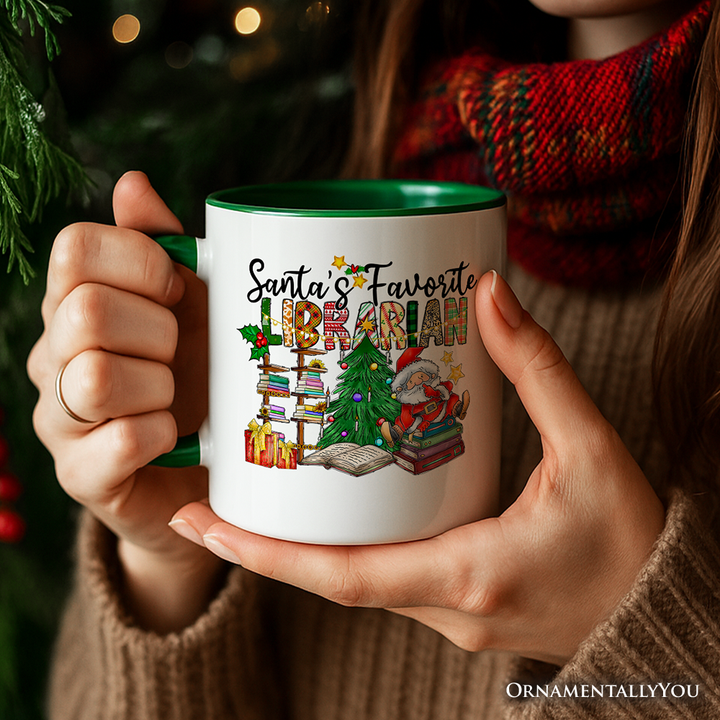 Santa’s Favorite Librarian Christmas Personalized Mug, Fun Library Gift with Custom Name