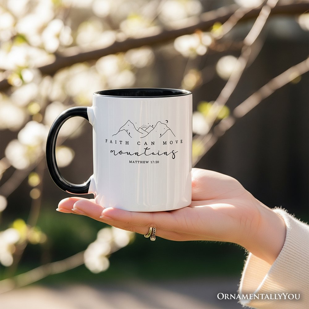 Faith Can Move Mountains Matthew 1720 Christian Personalized Mug, Minimalist Mountain Religious Gift with Custom Name Personalized Ceramic Mug OrnamentallyYou 