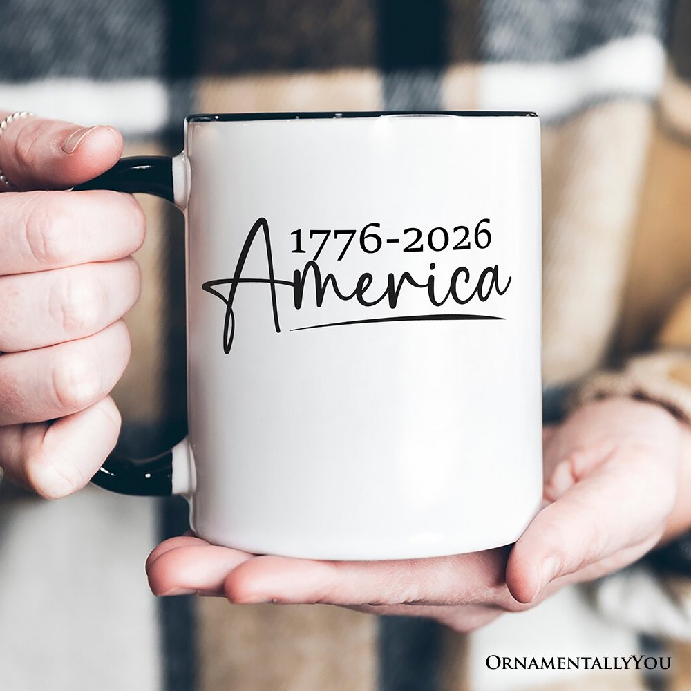 250 Years American Anniversary Personalized Mug, 4th of July Minimalistic Patriotic 1776–2026 Gift with Custom Name Personalized Ceramic Mug OrnamentallyYou 