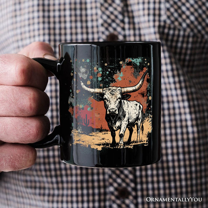Western Longhorn Bull Personalized Mug, Cowboy Rodeo Gift with Custom Name Personalized Ceramic Mug OrnamentallyYou 