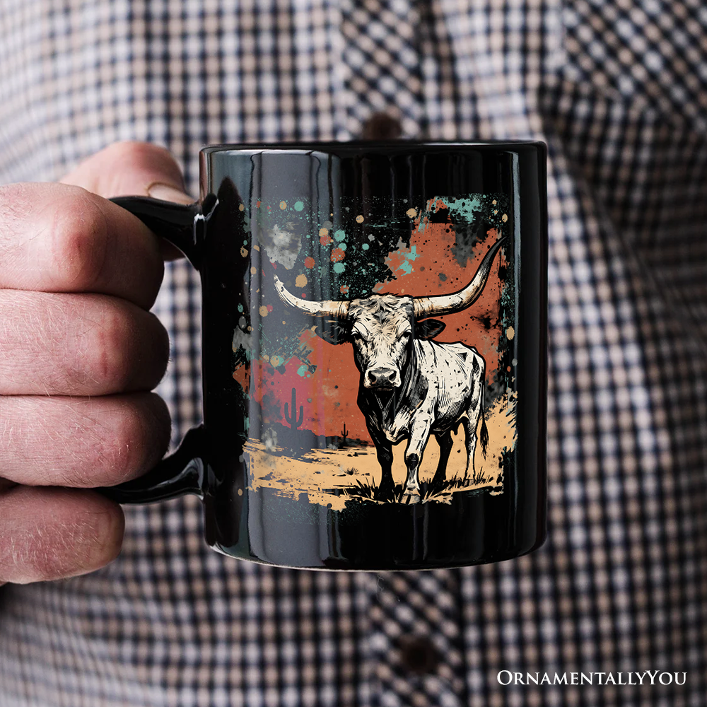 Western Longhorn Bull Personalized Mug, Cowboy Rodeo Gift with Custom Name