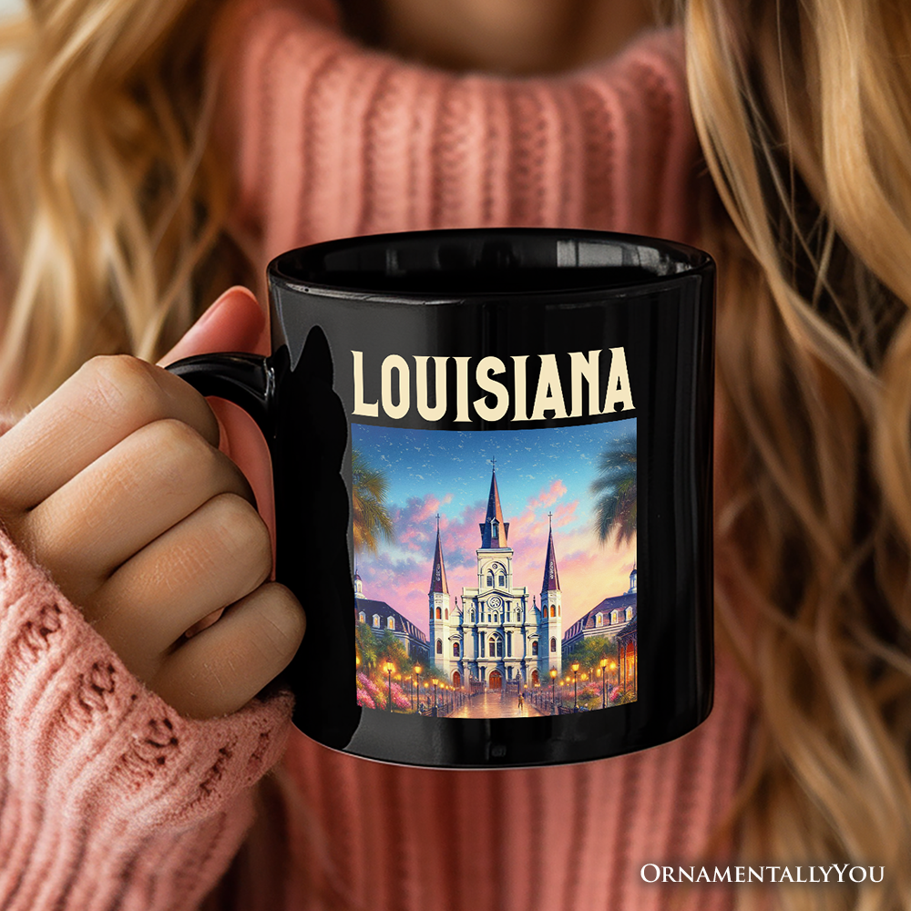 Artistic Louisiana State Cathedral Personalized Mug, St. Louis Landmark Gift and Holiday Keepsake Souvenir with Custom Name