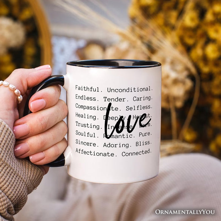 Love Definition Words Personalized Mug, Minimalist Valentine Inspirational Love Gift with Custom Name Personalized Ceramic Mug OrnamentallyYou 