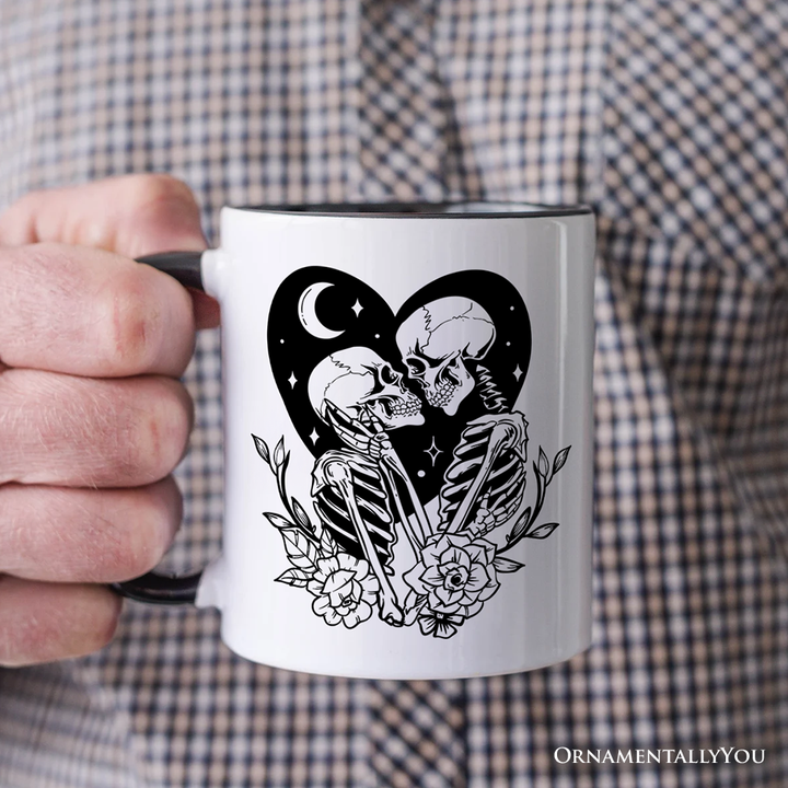 The Lovers Skeletons Personalized Mug, Spooky Gothic Romantic Valentine Gift with Custom Name