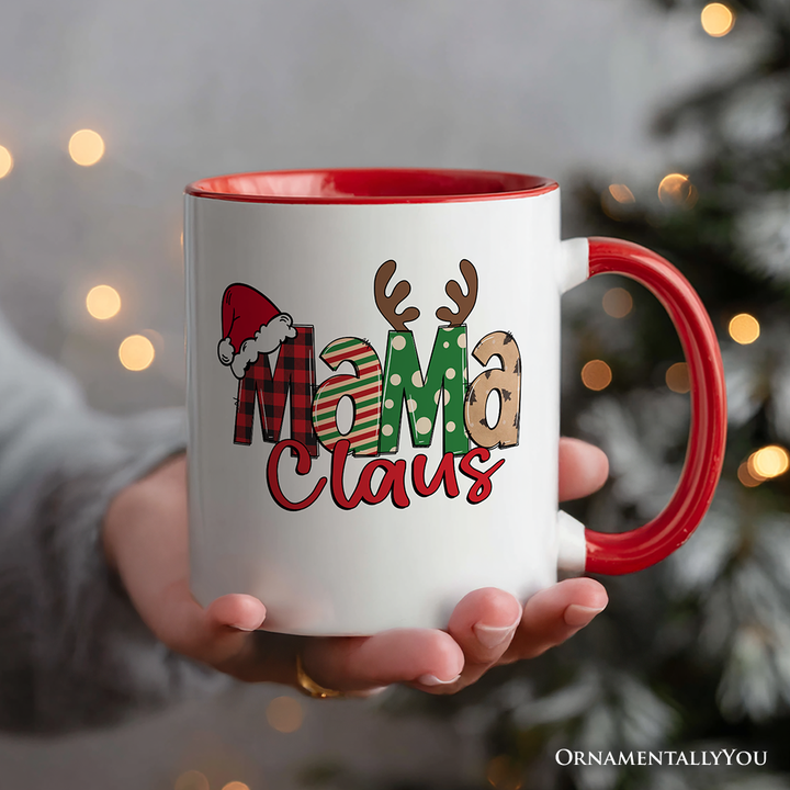 Mama Claus Retro Christmas Personalized Mug, Matching Family Holiday Gift with Custom Name