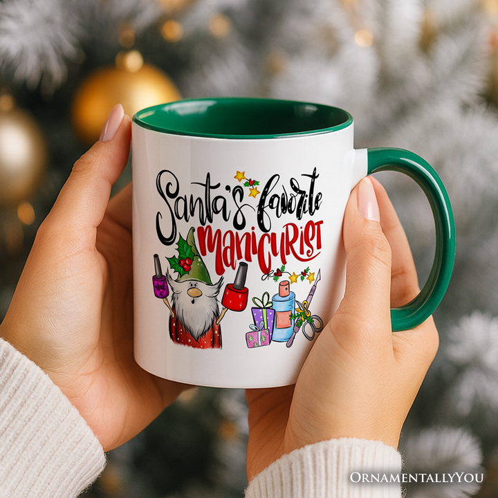 Santa's Favorite Manicurist Nail Art Personalized Mug, Beauty Artist Appreciation Gift with Custom Name