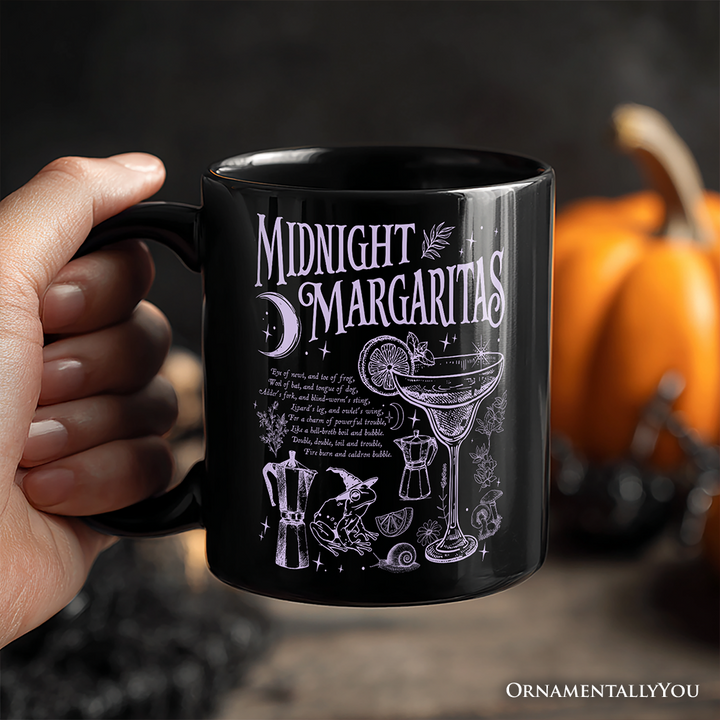 Midnight Margaritas Halloween Personalized Mug, Whimsical Gift for Drinking Witches with Custom Name