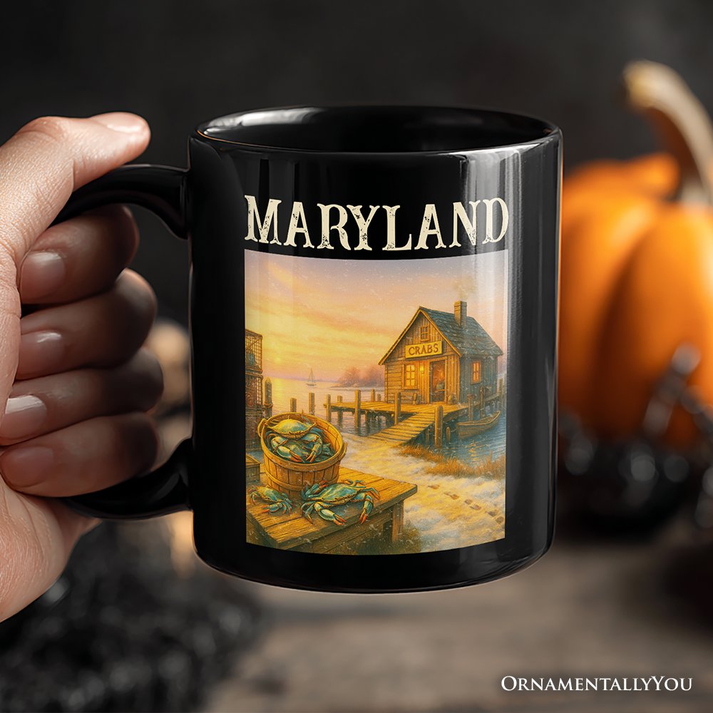 Coastal Maryland State Crabbing Personalized Mug, Chesapeake Bay Fishing Heritage Gift and Travel Souvenir with Custom Name Personalized Ceramic Mug OrnamentallyYou 