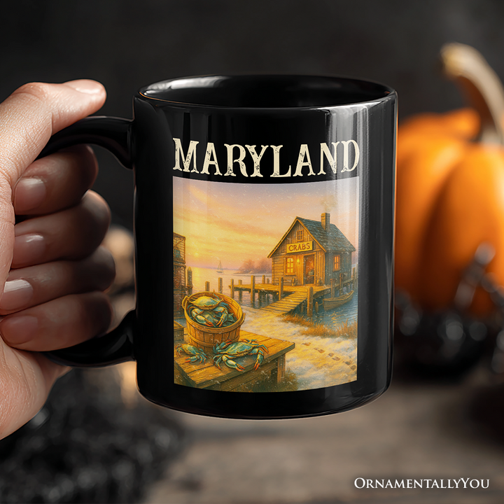Coastal Maryland State Crabbing Personalized Mug, Chesapeake Bay Fishing Heritage Gift and Travel Souvenir with Custom Name