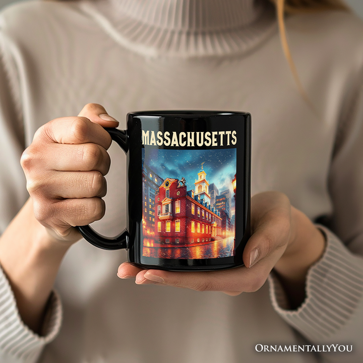 Classic Massachusetts State Old State House Personalized Mug, Colonial Landmark Gift and Boston Travel Keepsake Souvenir with Custom Name