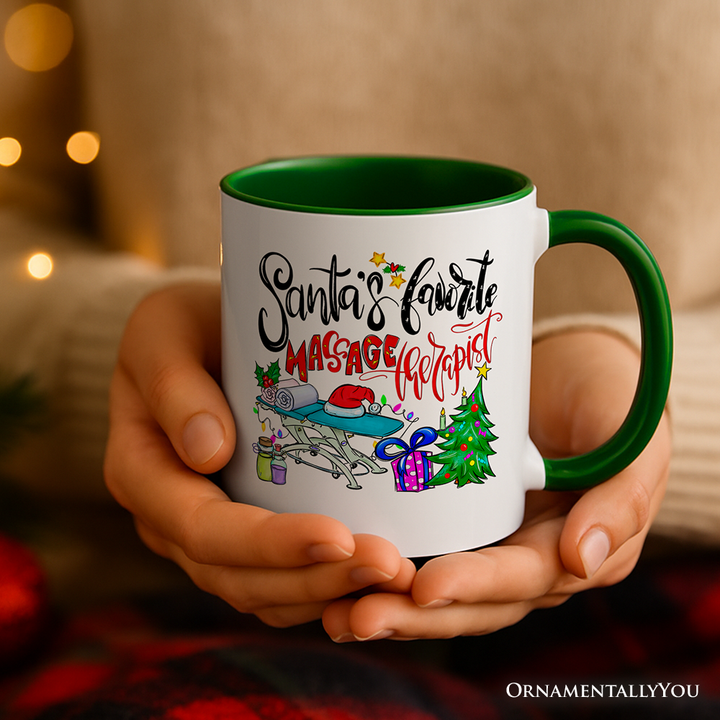 Santa’s Favorite Massage Therapist Personalized Mug, Spa Appreciation Christmas Gift with Custom Name
