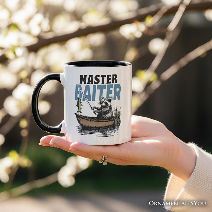 Master Baiter Fishing Personalized Mug, Funny Raccoon Father Vintage Gift with Custom Name