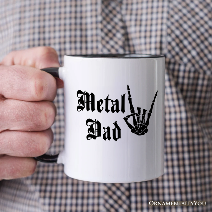 Metal Dad Skeleton Mug, Rock Music Hand Sign Gift