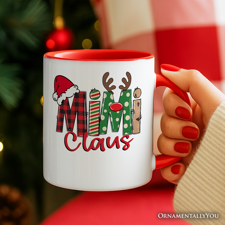 Mimi Claus Retro Christmas Personalized Mug, Matching Family Holiday Gift with Custom Name