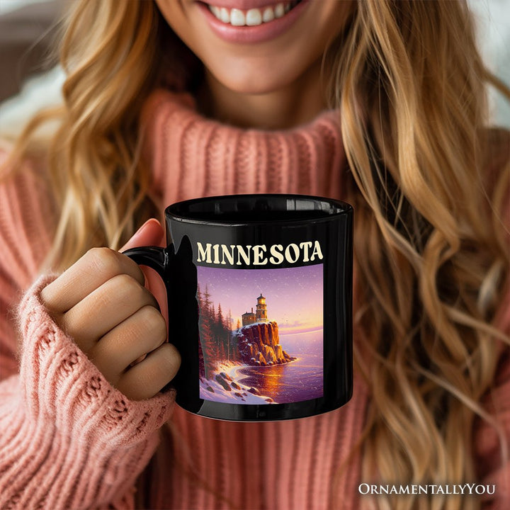 Scenic Minnesota State Split Rock Lighthouse Personalized Mug, Lake Superior Landmark Gift and Travel Souvenir with Custom Name Personalized Ceramic Mug OrnamentallyYou 