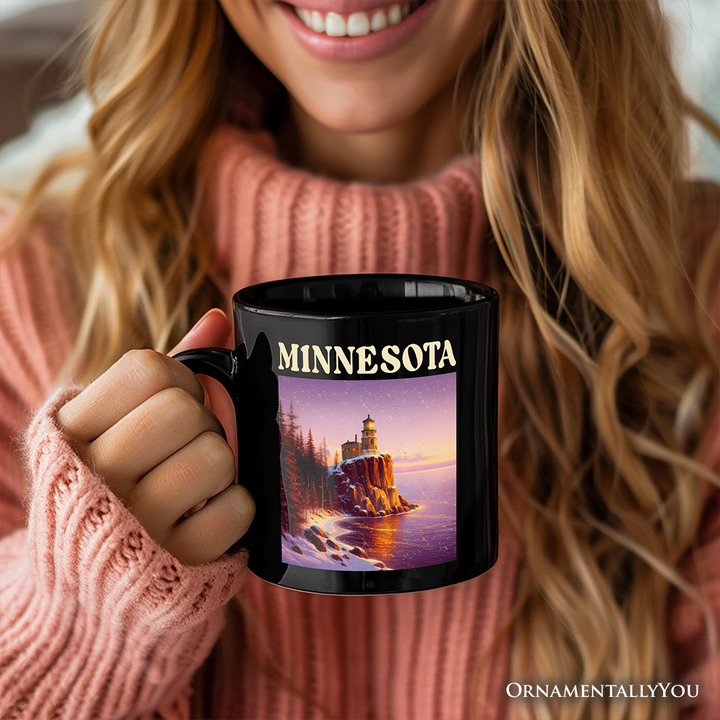 Scenic Minnesota State Split Rock Lighthouse Personalized Mug, Lake Superior Landmark Gift and Travel Souvenir with Custom Name