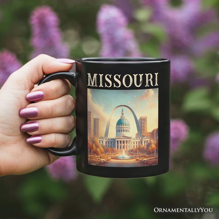 Missouri State Gateway Arch and Courthouse Personalized Mug, Iconic St. Louis Landmarks Gift and Travel Souvenir with Custom Name