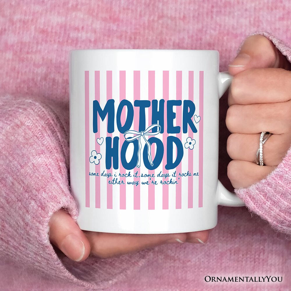 Motherhood Striped Mug, Rockin' Trendy Preppy Mom Gift Personalized Ceramic Mug OrnamentallyYou 