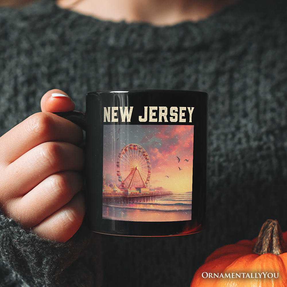 Vibrant The Wheel New Jersey State Personalized Mug, Atlantic City Shore Gift and East Coast Souvenir with Custom Name
