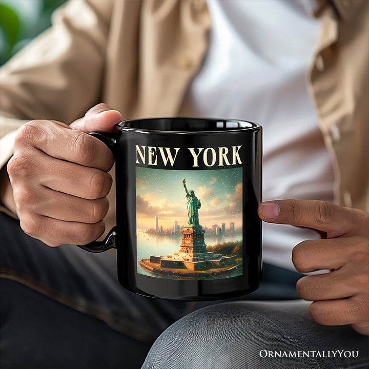 Iconic New York State Statue of Liberty Personalized Mug, Patriotic American Landmark Gift and Heritage Souvenir with Custom Name Personalized Ceramic Mug OrnamentallyYou 