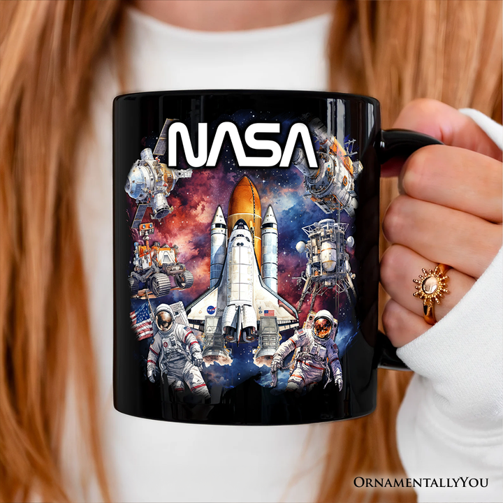 Artistic NASA Handcrafted Christmas Personalized Mug, Astronaut in Outer Space with the Planets Gift with Custom Name