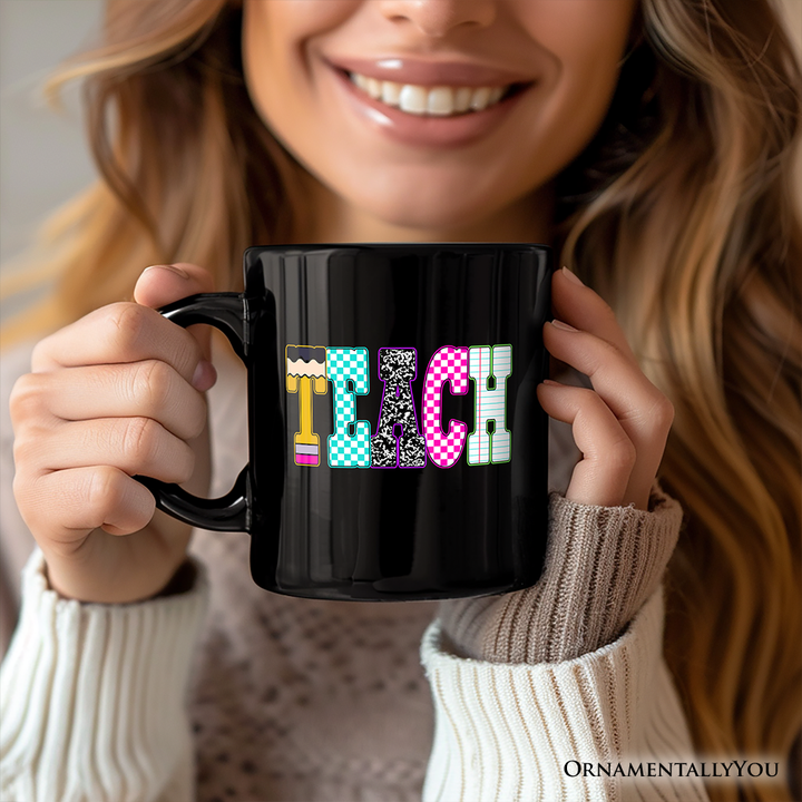 Neon Teacher Checkered Retro Mug, Back To School Gift