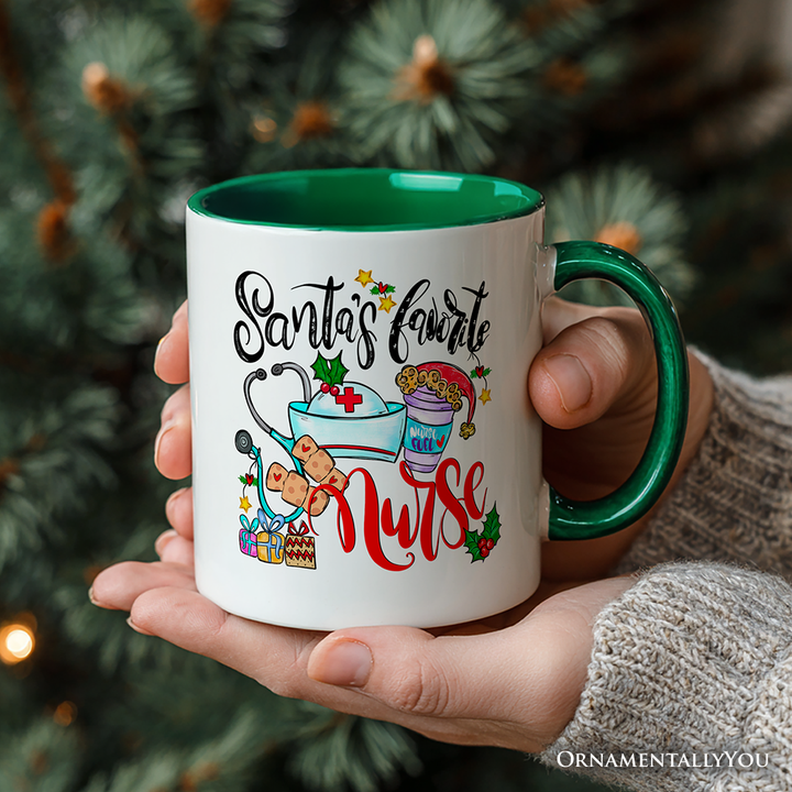 Santa’s Favorite Nurse Christmas Personalized Mug, Healthcare Appreciation Gift with Custom Name