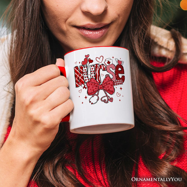 Valentine Nurse Coquette Bow Personalized Mug, Cupid Favorite Nurse Gift with Custom Name Personalized Ceramic Mug OrnamentallyYou 