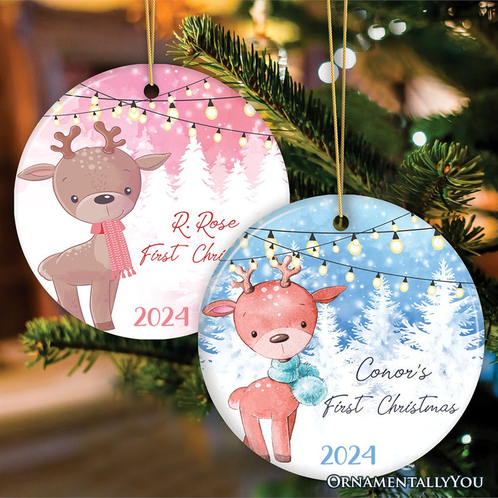 Baby Reindeer First Christmas Male and Female Personalized Ornament Ceramic Ornament OrnamentallyYou Circle 