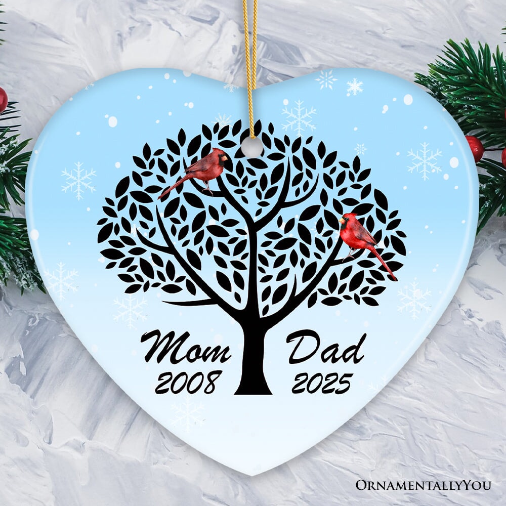 Dad and Mom Cardinals in The Tree Personalized Ornament Ceramic Ornament OrnamentallyYou Heart 