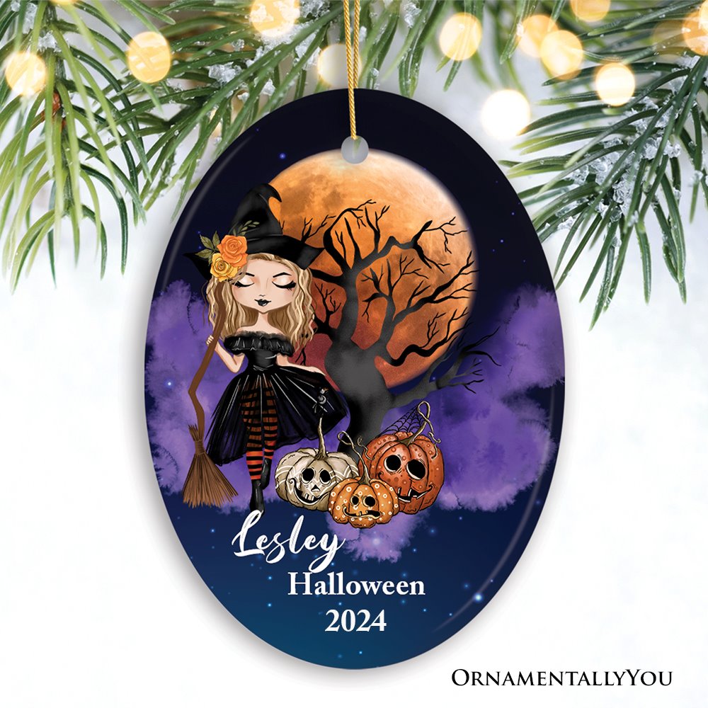 Halloween Witch Besties Personalized Ornament Ceramic Ornament OrnamentallyYou Oval 