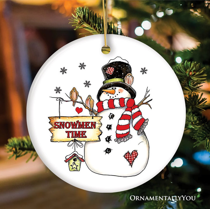Personalized Snowman Christmas Ornament, Family Gift Ceramic Ornament OrnamentallyYou Circle 