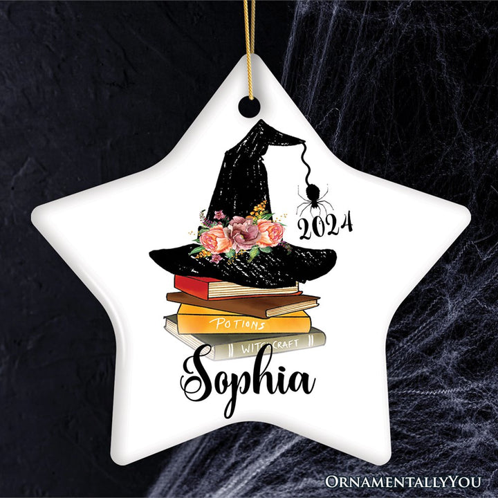 Witch Hat and Books Theme Customized Girls Ornament Ceramic Ornament OrnamentallyYou Star 